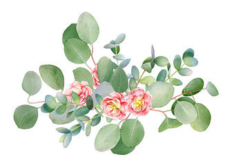 Bouquet with watercolor eucalyptus branches and flowers © Liubov Tolstova