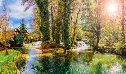 Countryside landscape with Rastoke village  near Slunj in Croatia