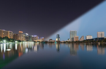 Fototapeta na wymiar Orlando Skyline twilight transition