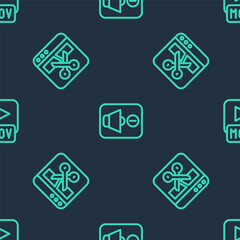 Set line Speaker mute, Video recorder or editor and MOV file on seamless pattern. Vector