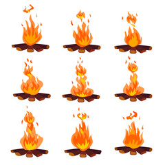 A burning bonfire. Fire animation nine key frames.
