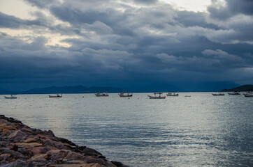 Fototapeta na wymiar Boats forming the landscape in the Zimbros bay