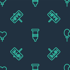 Set line Condom, Peace and Balloons on seamless pattern. Vector