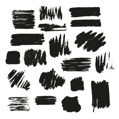 Black vector brush strokes of paint on white background. Paint spots