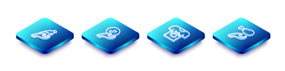 Obraz premium Set Isometric line Donation water, and charity, Animal volunteer and food icon. Vector