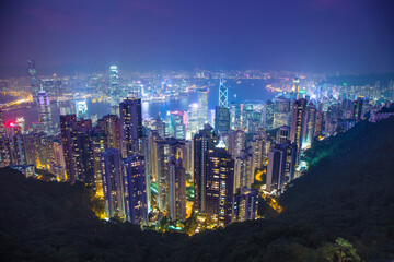 China Hong Kong. Overview of city at night.