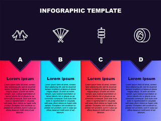 Set line Kimono, Traditional fan, Korean food tokpokki and Sushi. Business infographic template. Vector