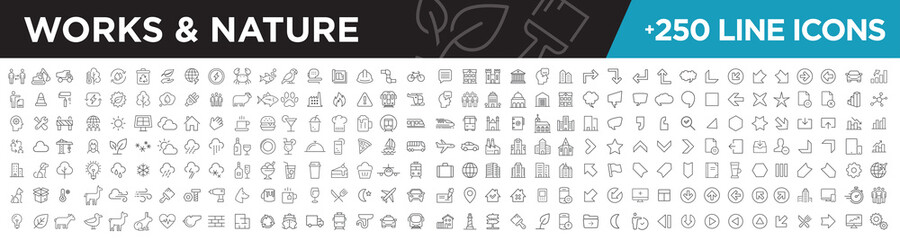 Works & nature icons line	