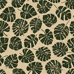 Leaves of the tropical plant monstera. Seamless vector pattern.