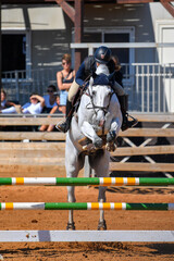 Rider on horse jumping over a hurdle during the equestrian event	
