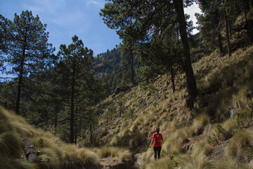 Sporty empowered woman on a beautiful mountain landscape exploring wanderlust concept