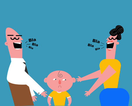 parents disciplining kid,illustration,vector,cartoons