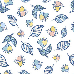 Vector seamless pattern colorful design of abstract lined flowers in pastel tones