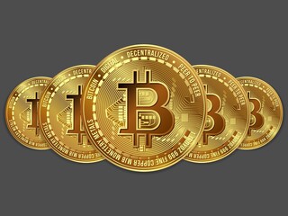Vector illustration. Sign symbol Bitcoin. Digital currency. Cryptocurrency. Golden coin	