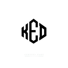 KED letter logo design with polygon shape. KED polygon logo monogram. KED cube logo design. KED hexagon vector logo template white and black colors. KED monogram, KED business and real estate logo. 