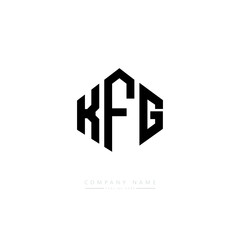 KFG letter logo design with polygon shape. KFG polygon logo monogram. KFG cube logo design. KFG hexagon vector logo template white and black colors. KFG monogram, KFG business and real estate logo. 