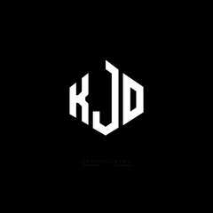 KJO letter logo design with polygon shape. KJO polygon logo monogram. KJO cube logo design. KJO hexagon vector logo template white and black colors. KJO monogram, KJO business and real estate logo. 