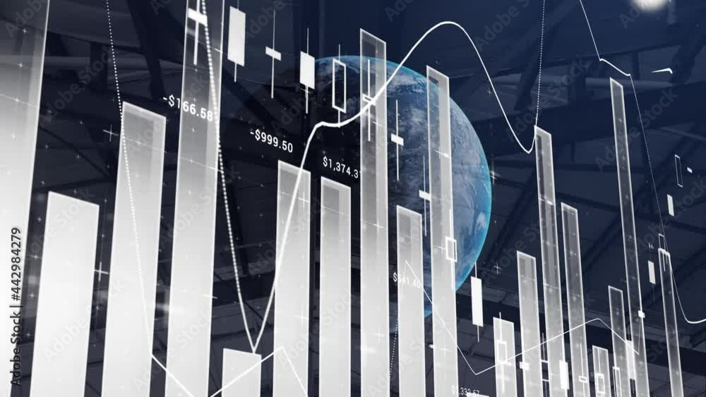 Poster animation of globe and statistics processing and warehouse