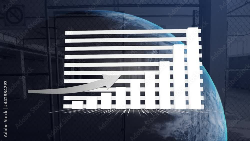 Poster animation of globe and statistics processing and warehouse