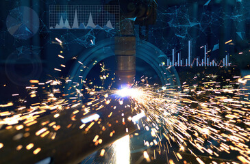 Industry 4.0 concept. Automated production of plasma controlled by artificial intelligence to increase the quality of manufactured products