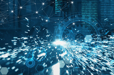 Industry 4.0 concept. Automated production of plasma controlled by artificial intelligence to...