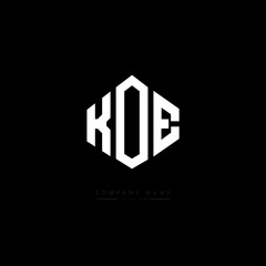 KOE letter logo design with polygon shape. KOE polygon logo monogram. KOE cube logo design. KOE hexagon vector logo template white and black colors. KOE monogram, KOE business and real estate logo. 