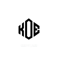 KOE letter logo design with polygon shape. KOE polygon logo monogram. KOE cube logo design. KOE hexagon vector logo template white and black colors. KOE monogram, KOE business and real estate logo. 