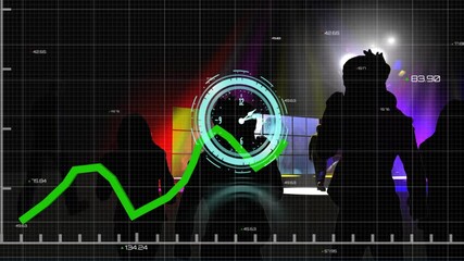 Animation of green line processing with statistics over people dancing
