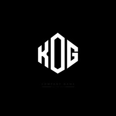 KOG letter logo design with polygon shape. KOG polygon logo monogram. KOG cube logo design. KOG hexagon vector logo template white and black colors. KOG monogram, KOG business and real estate logo. 