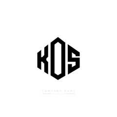 KOS letter logo design with polygon shape. KOS polygon logo monogram. KOS cube logo design. KOS hexagon vector logo template white and black colors. KOS monogram, KOS business and real estate logo. 
