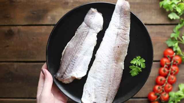 hake fillet raw fish fresh seafood on the table 
