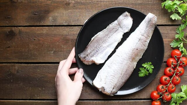 hake fillet raw fish fresh seafood on the table 