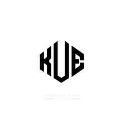 KUE letter logo design with polygon shape. KUE polygon logo monogram. KUE cube logo design. KUE hexagon vector logo template white and black colors. KUE monogram, KUE business and real estate logo. 