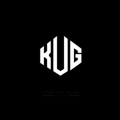 KUG letter logo design with polygon shape. KUG polygon logo monogram. KUG cube logo design. KUG hexagon vector logo template white and black colors. KUG monogram, KUG business and real estate logo. 