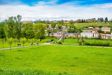 Fototapeta na wymiar Kuks, Czech republic - May 15, 2021. Landscape view on village of hospital castle area