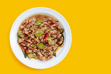 Stir fried chicken with stink beans. Thai food