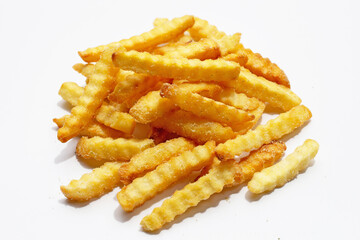 French fries on white background.