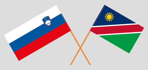 Crossed flags of Slovenia and Namibia. Official colors. Correct proportion