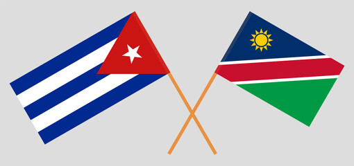 Crossed flags of Cuba and Namibia. Official colors. Correct proportion