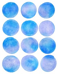 青い丸い円の水彩画イラスト