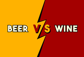 Versus concept, bold toon style: beer vs wine. A visual dichotomy appearing as a text message on a two-parts split screen.
