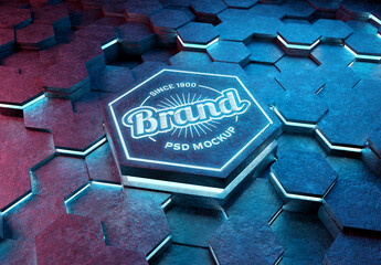 Logo Mockup on Futuristic Hexagon with 3D Glowing Effect