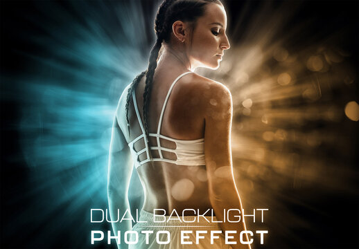 Dual Backlight Photo Effect Mockup with Two Glowing Color 