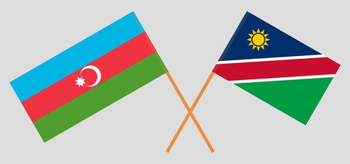 Crossed flags of Azerbaijan and Namibia. Official colors. Correct proportion
