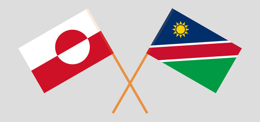Crossed flags of Greenland and Namibia. Official colors. Correct proportion