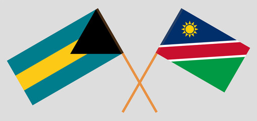 Crossed flags of the Bahamas and Namibia. Official colors. Correct proportion