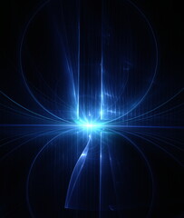 Abstract background, smooth multicolored lines on a black background.