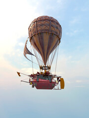 vintage air balloon is passing by portrait - obrazy, fototapety, plakaty