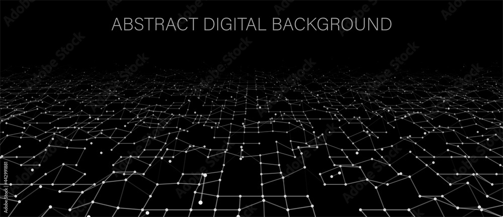 Aufkleber Abstract digital background of points and lines. Glowing black plexus. Big data. Network or connection. Abstract technology science background. 3d vector illustration.
