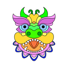 Chinese New Year Lion Dance Head. Flat vector illustration.